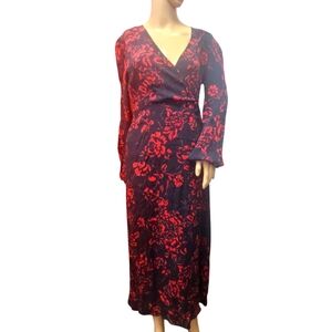 Zara Midi Floral Dress Red / Black Long Sleeve Side Slit